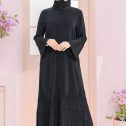 Camellia Pleated Abaya Black