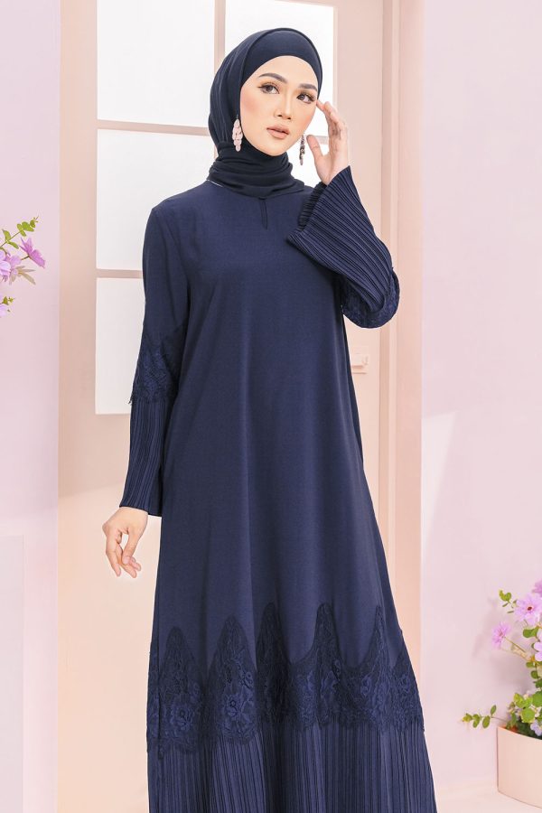 Camellia Pleated Navy Blue Camellia Pleated Navy Blue
