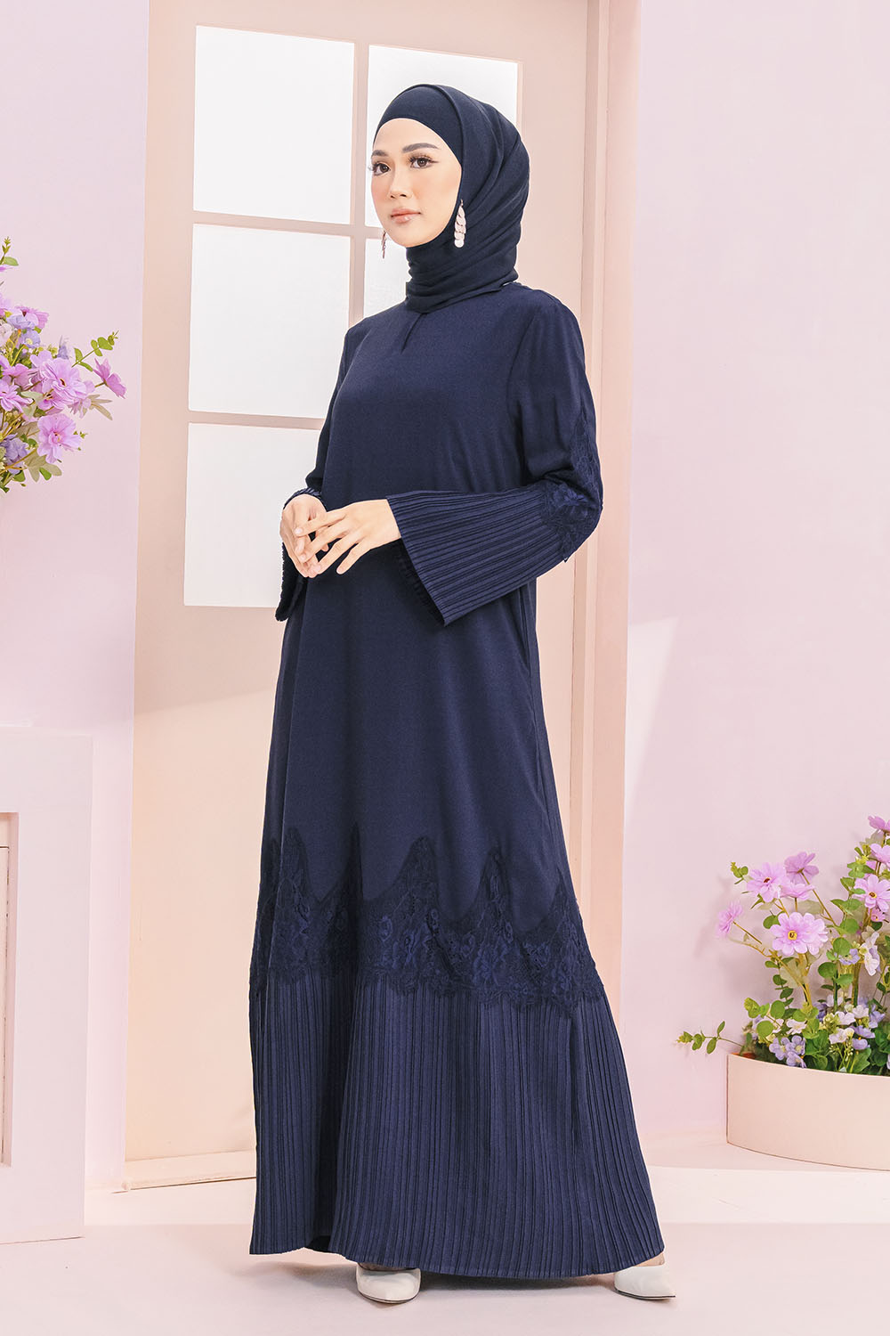 Camellia Pleated Navy Blue