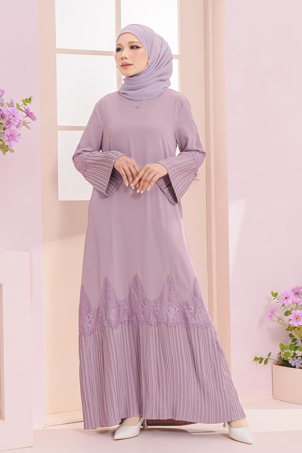 Camellia Pleated Abaya Lilac