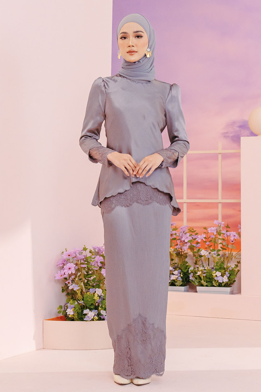 Daisy Kurung - Greyish Purple