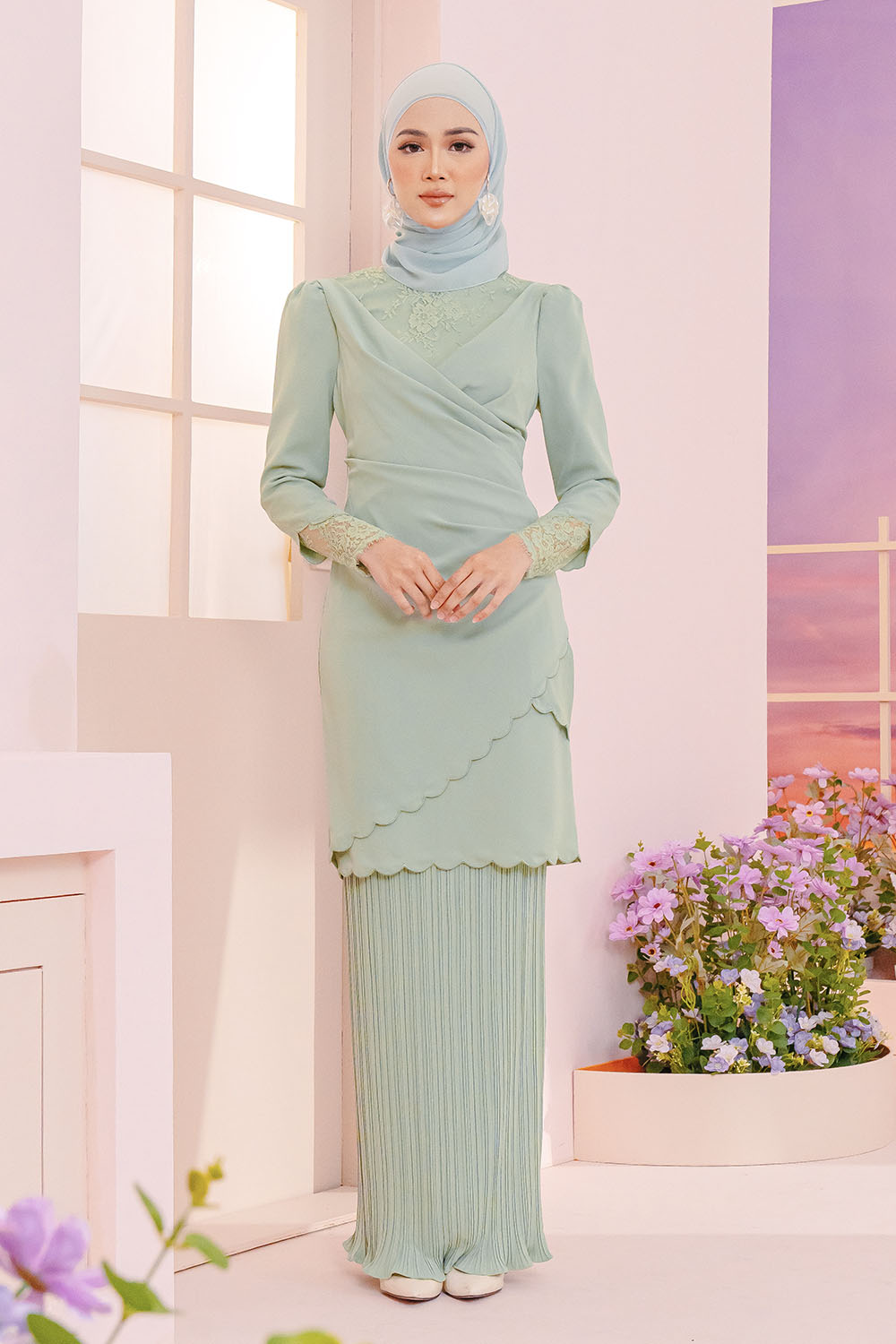 Dahlia Kurung - Mint Green