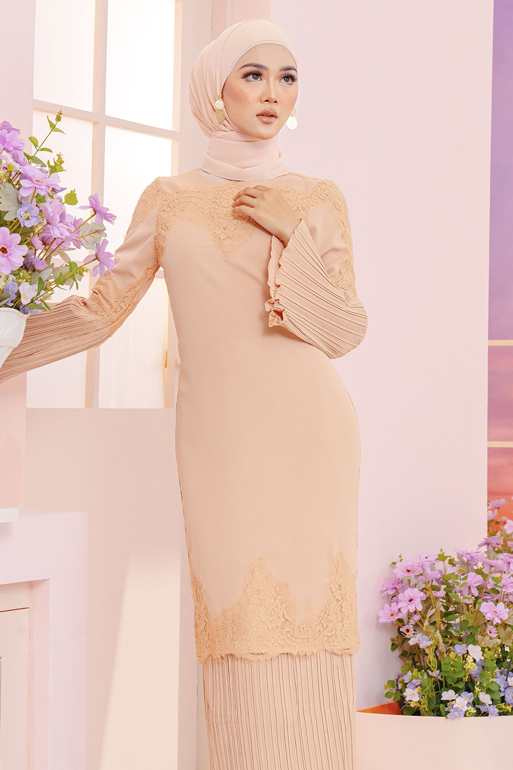 Ariel Pleated Kurung 3.0 - Nude Peach