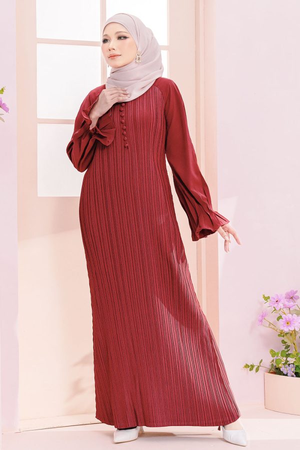 Alia Pleated Dress Maroon