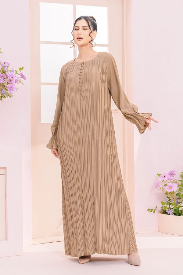 Alia Pleated Dress Nude Beige