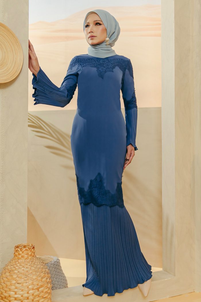 Ariel Pleated Kurung Sapphire Blue