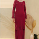 Ariel Pleated Kurung Maroon Burgundy 