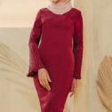 Ariel Pleated Kurung Maroon Burgundy 