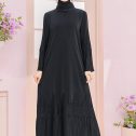 Camellia Pleated Abaya Black