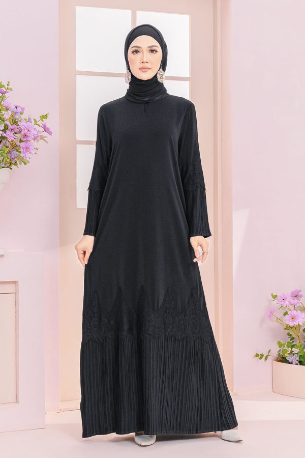 Camellia Pleated Abaya Black