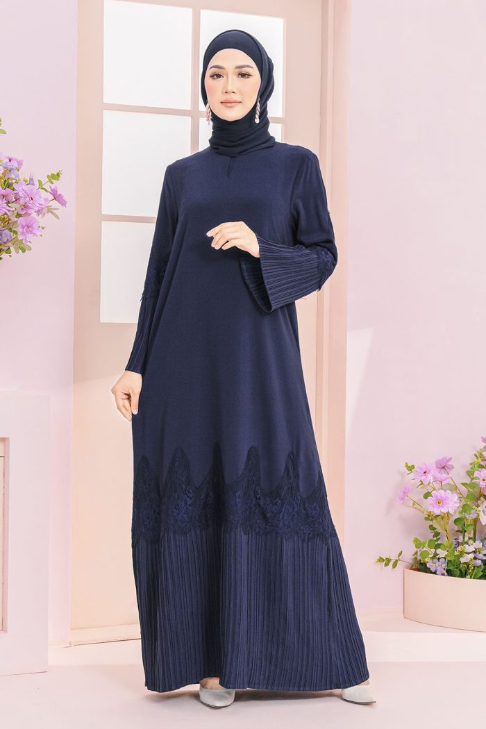 Camellia Pleated Navy Blue