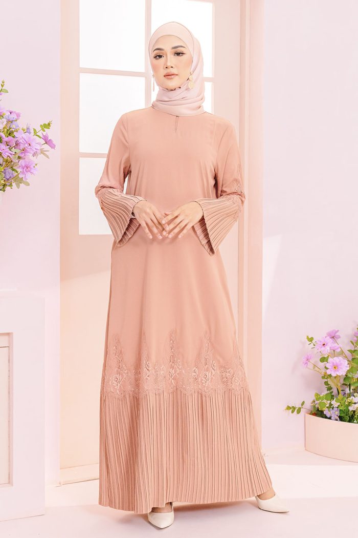 Camellia Pleated Abaya Nude Pink