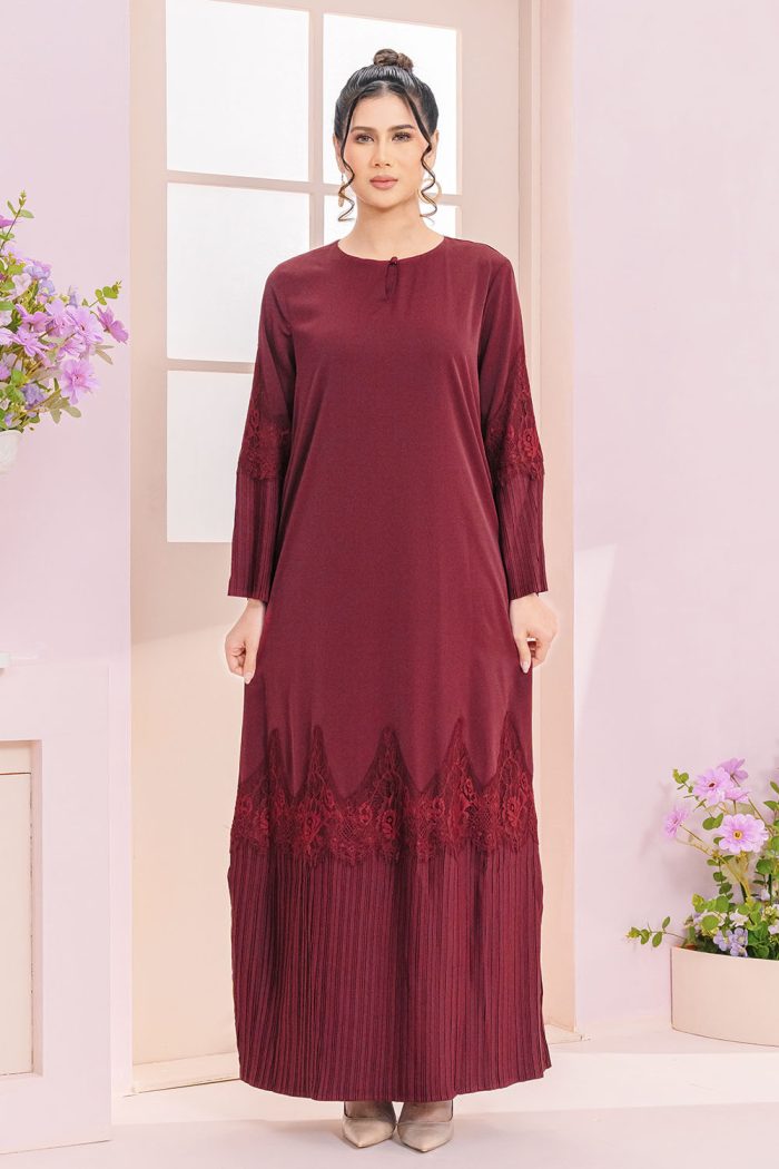 Camellia Pleated Abaya Maroon